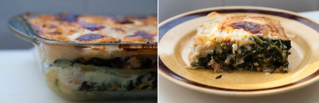 Preparación de la lasaña de pollo y espinacas