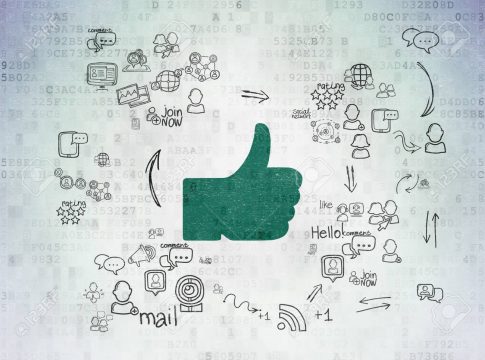 Social media concept: Thumb Up on Digital Paper background