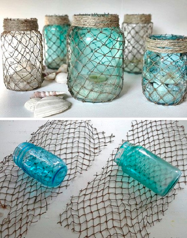 Botellas decoradas con red DIY marine net bottle