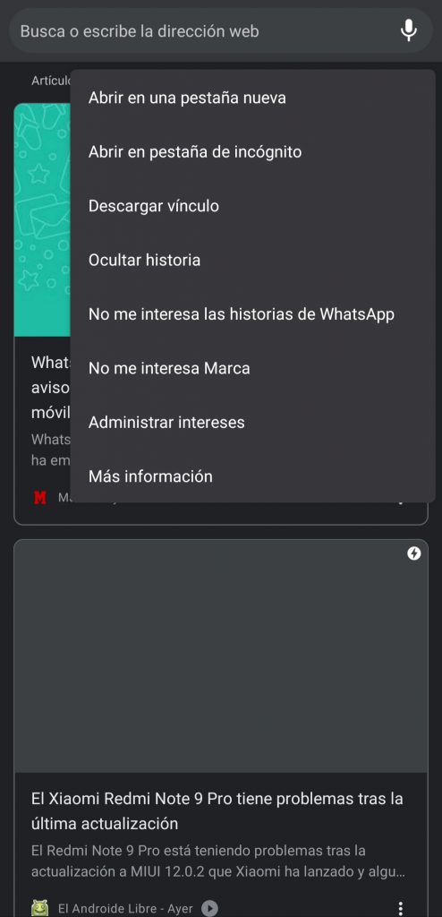 Selecciona lo que no te interesa