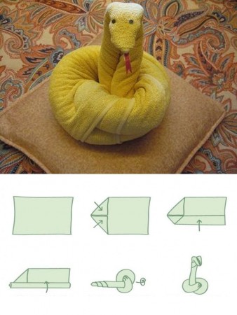 Cómo hacer animales con toallas 3 Toalla serpiente