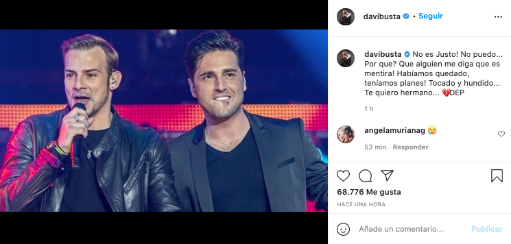 Mensaje de Bustamante tras enterarse de la muerte de Álex Casademunt, compañero en 'OT'.