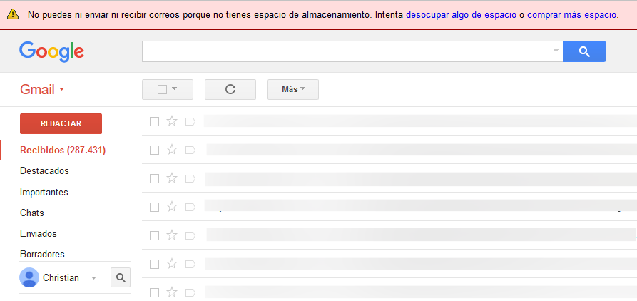 Espacio de almacenamiento en Google