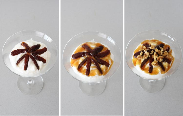 Mousse de requesón con miel, dátiles y nueces