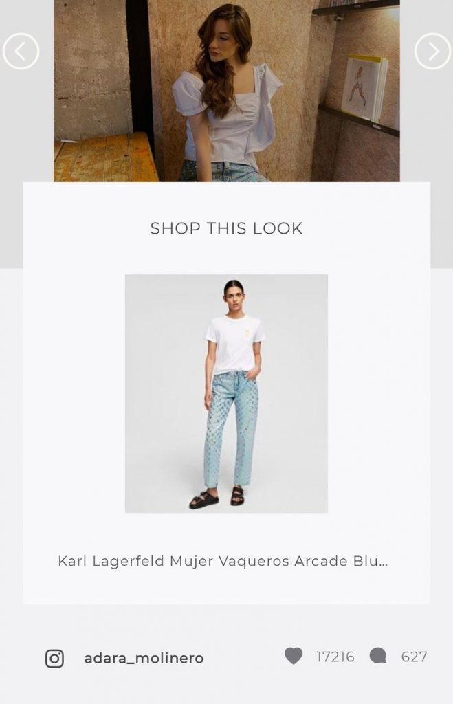 Captura de pantalla de la web de Lagerfeld con el post de Adara Molinero.