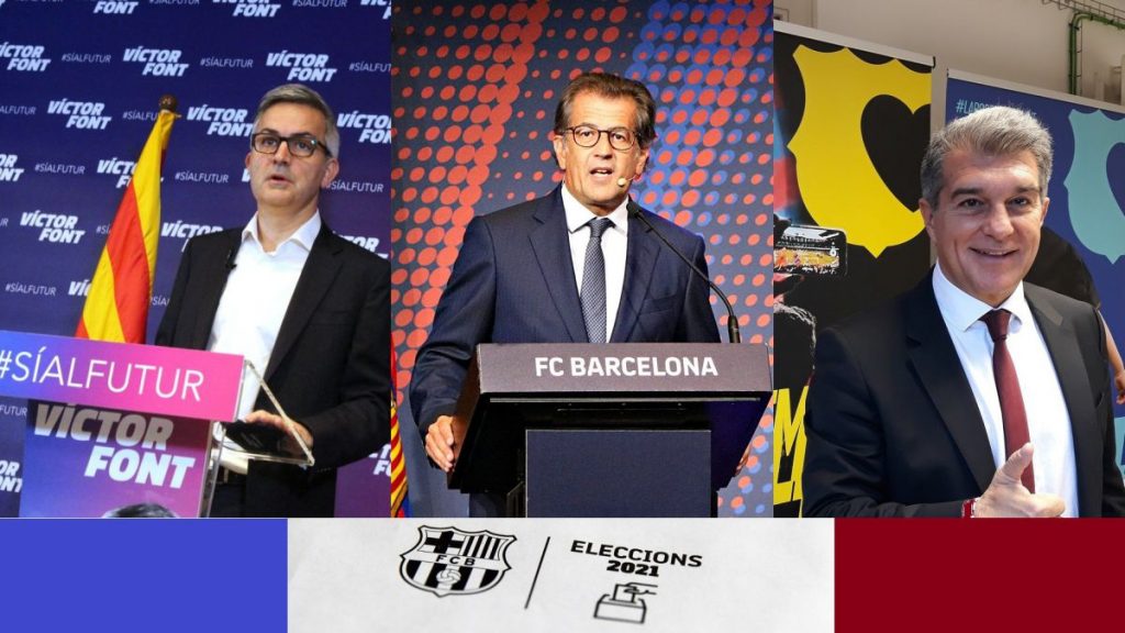 Los tres candidatos a la presidencia del Barça.
