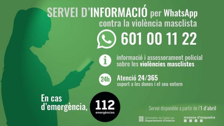 Ya funciona el nuevo WhatsApp de Mossos para atender la violencia machista