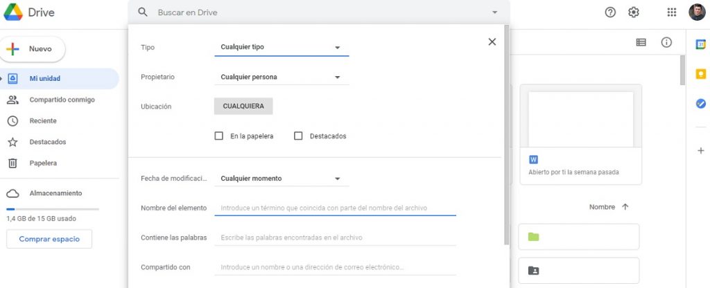 Usar el buscador avanzado de Google Drive