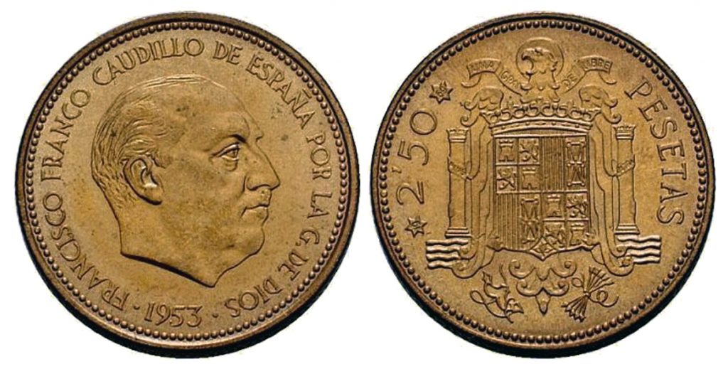 Moneda de 2,5 pesetas del año 1953, un buen pellizco