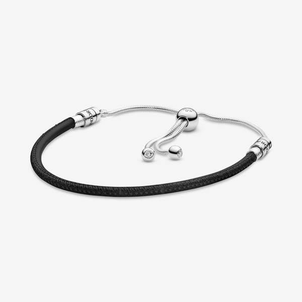 Pulsera Moments Deslizante en cuero negro para charms