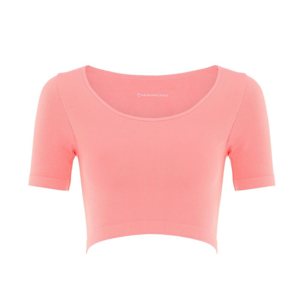 Top corto rosa sin costuras con escote amplio