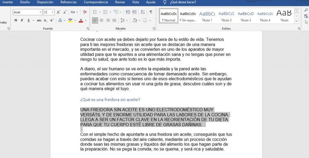 La colocación de mayúsculas en Microsoft Word