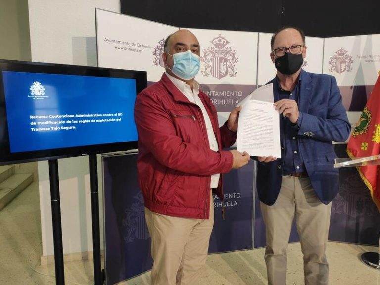 Orihuela presenta un recurso contra la modificación de las normas del Tajo-Segura