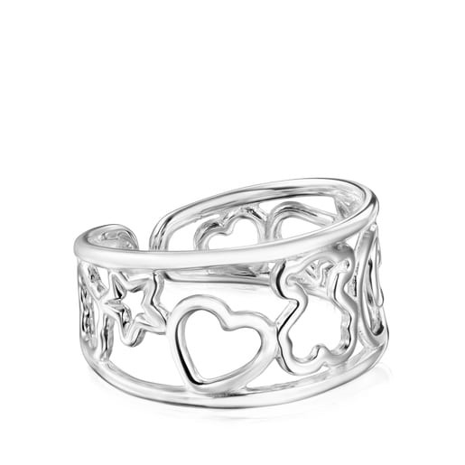 Anillo de plata motivos oso corazon estrella Silueta