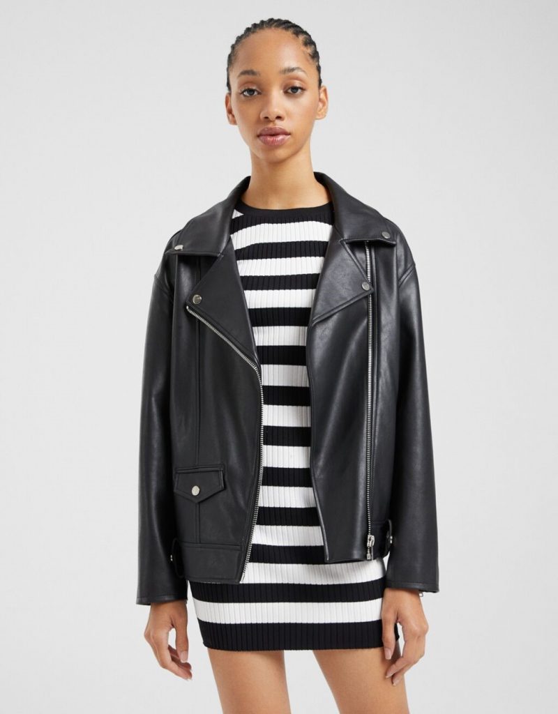 Cazadora biker efecto piel oversize