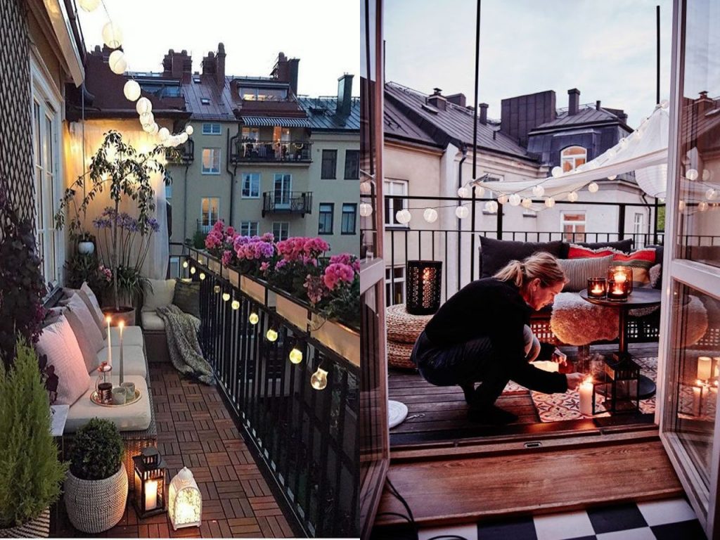 Diseños con algunas velas para mayor calidez en la terraza