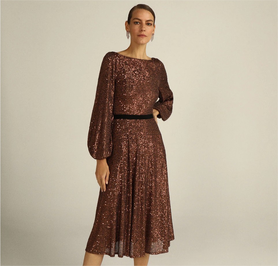 vestido midi lentejuelas woman fiesta