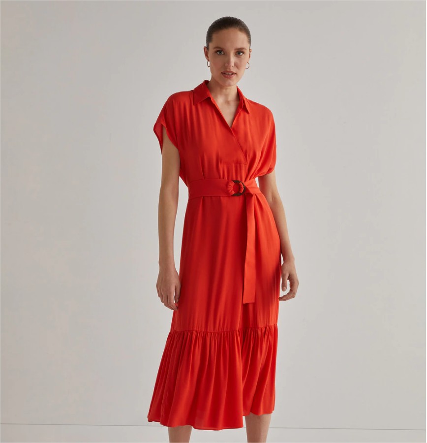 vestido manga corta volantes woman