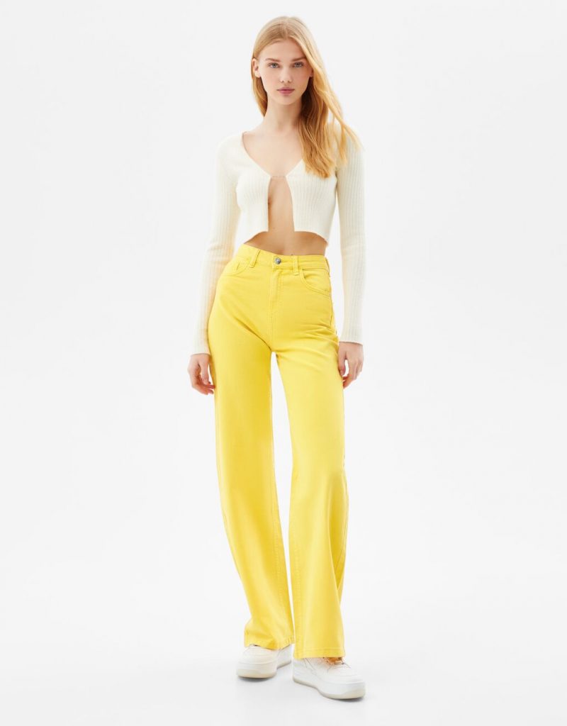 Pantalón sarga wide leg fluido Bershka