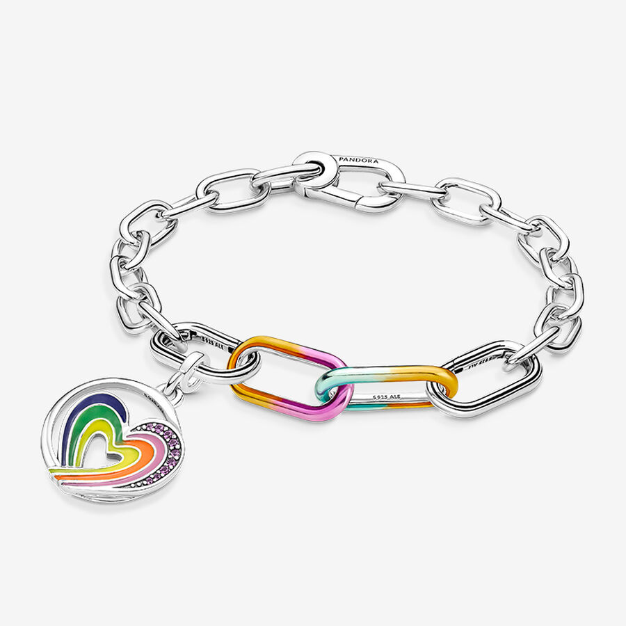 Pulsera con corazón arcoíris y link doble Tie-Dye