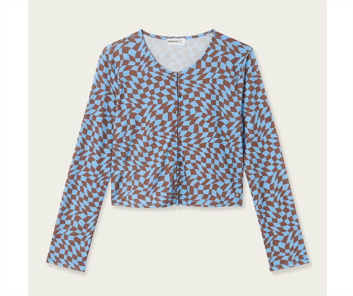 Camiseta de mujer con botones en el delantero y estampado geométrico