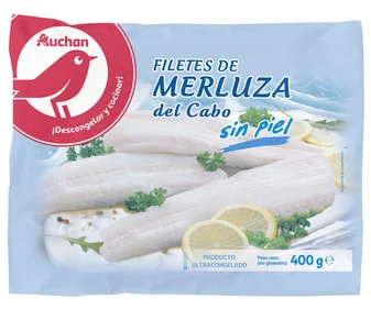 Filetes de Merluza sin piel, Marca Auchan de la Cadena de Supermercados Al Campo