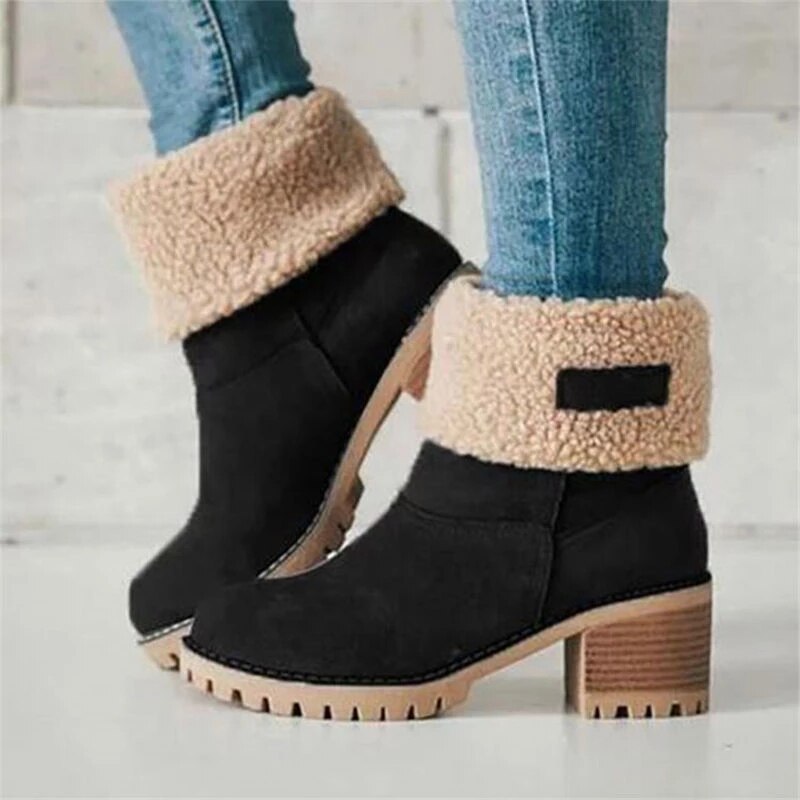 Botas Informales de Piel con Tobillo de Lana para Mujer Botines de Nieve C lidos y
