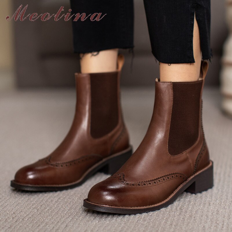 Meotina Botas Chelsea de tac n medio para mujer zapatos de piel aut ntica botines de