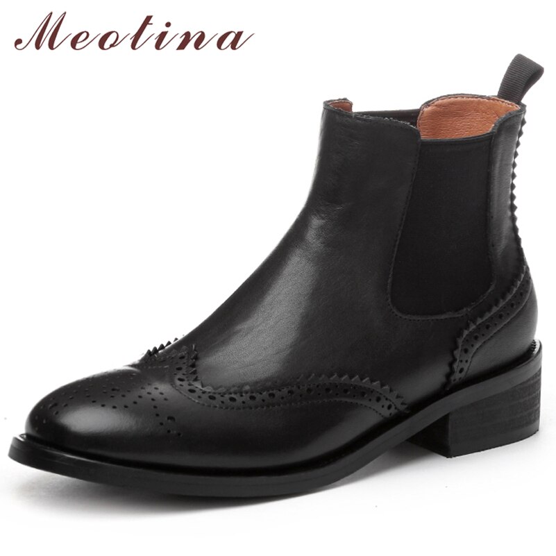 Meotina Botines Chelsea de piel aut ntica Natural para mujer botas cortas de tac n medio