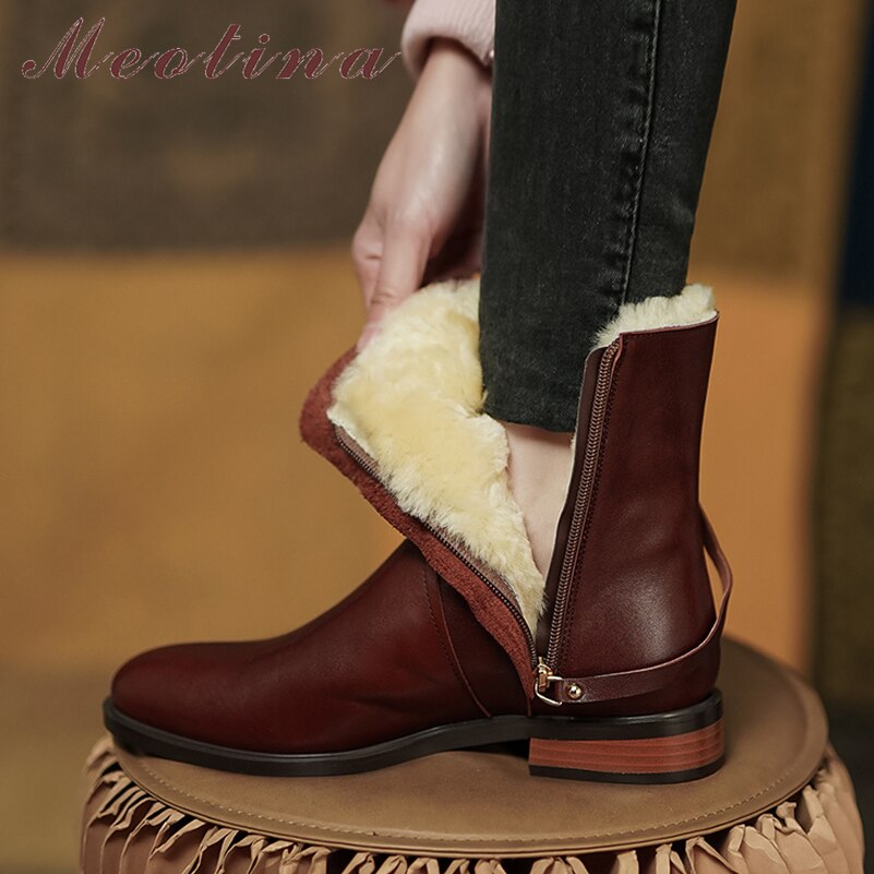 Meotina zapatos de piel aut ntica para mujer botas de lana con tac n bajo grueso