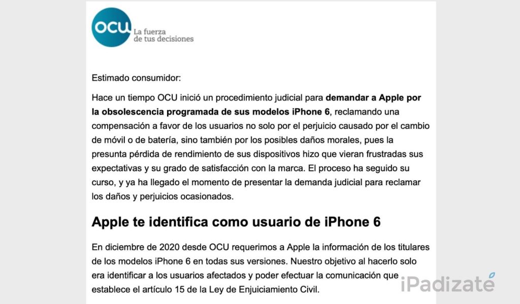 ¿Qué es lo que exige la OCU a Apple con relación al iPhone 6?