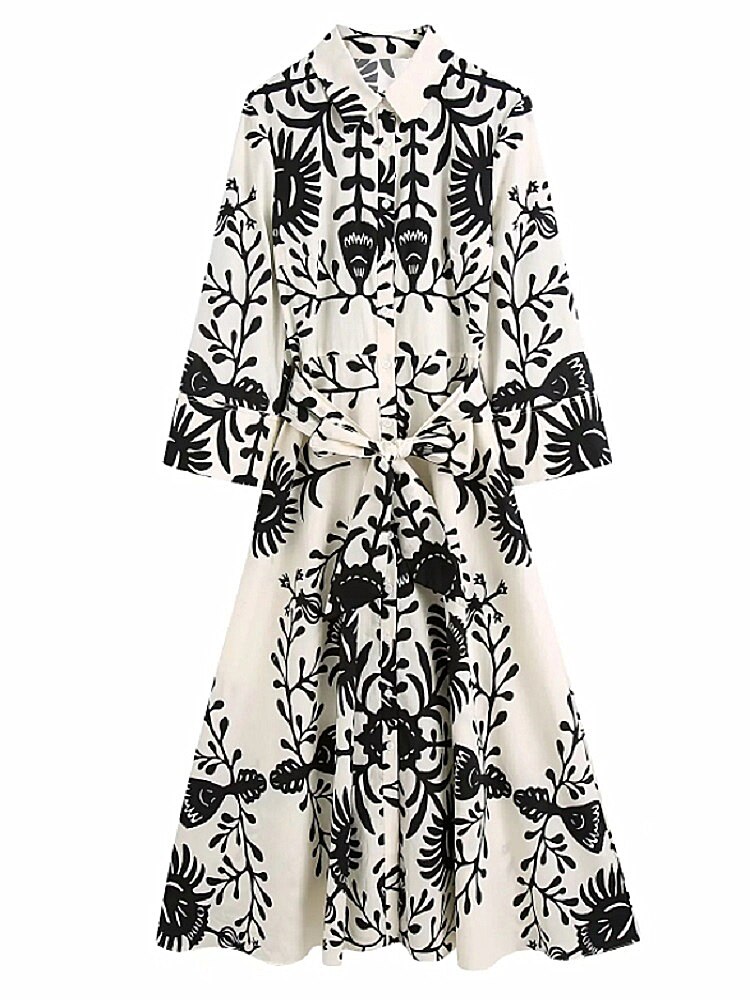 Vestido Midi de manga larga con estampado bohemio