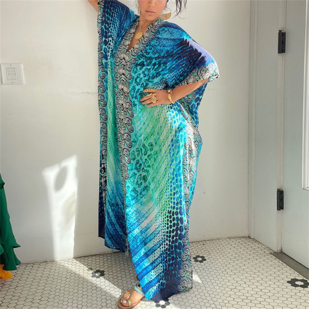 Vestido largo de estilo bohemio para mujer traje de ba o estampado t nica larga caft