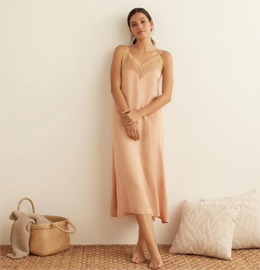 camison escote pico encaje saten el corte ingles