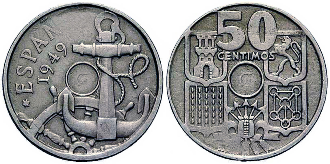 Moneda de 50 céntimos del año 1949
