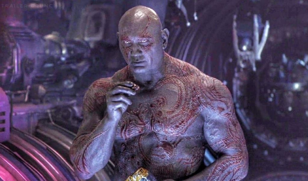 Maquillaje de Drax para el rodaje 