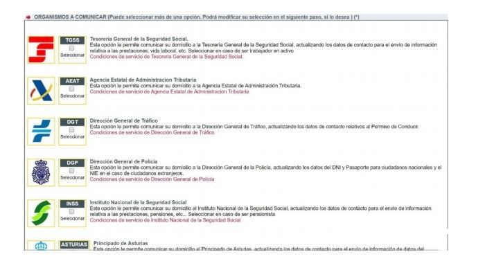 ¿En cuales instituciones puedo realizar el cambio de información desde el sitio web?