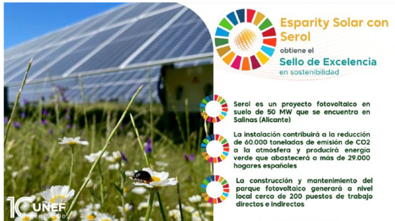 El proyecto Serol, de Esparity Solar, obtiene el Sello de Excelencia para la Sostenibilidad de UNEF