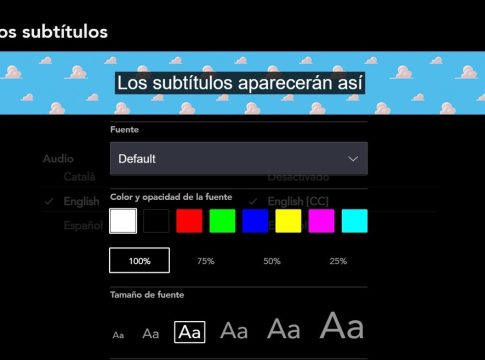 Menú oculto para personalizar subtítulos Menú oculto para personalizar subtítulos