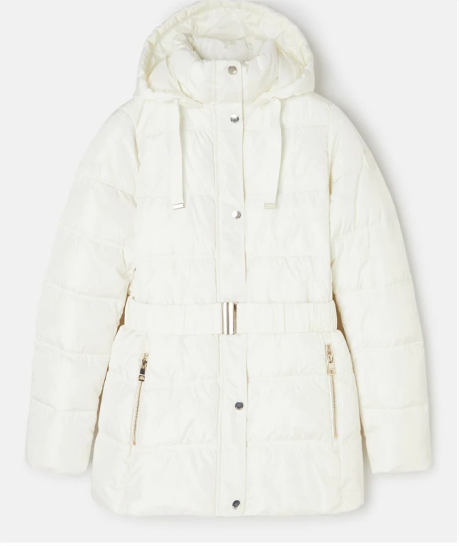 Plumifero de mujer entallado con cinturon