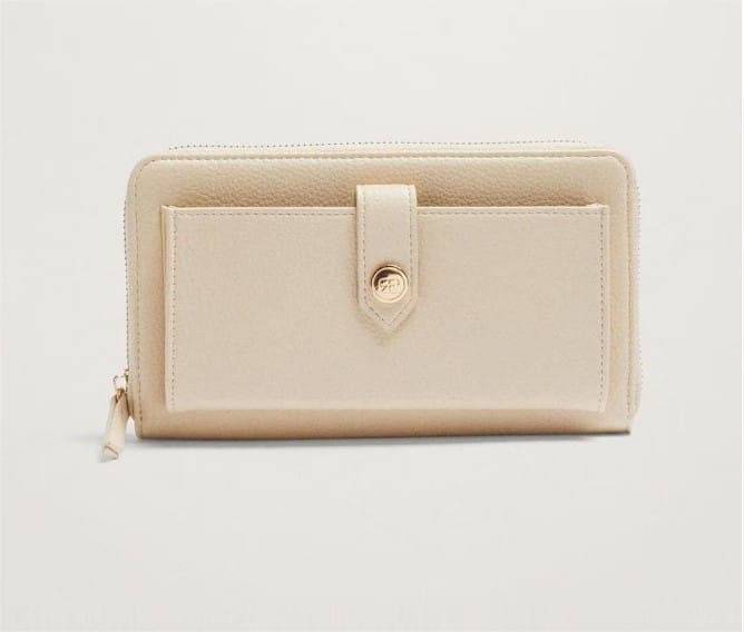 Cartera de mujer grande con botón en rosa claro