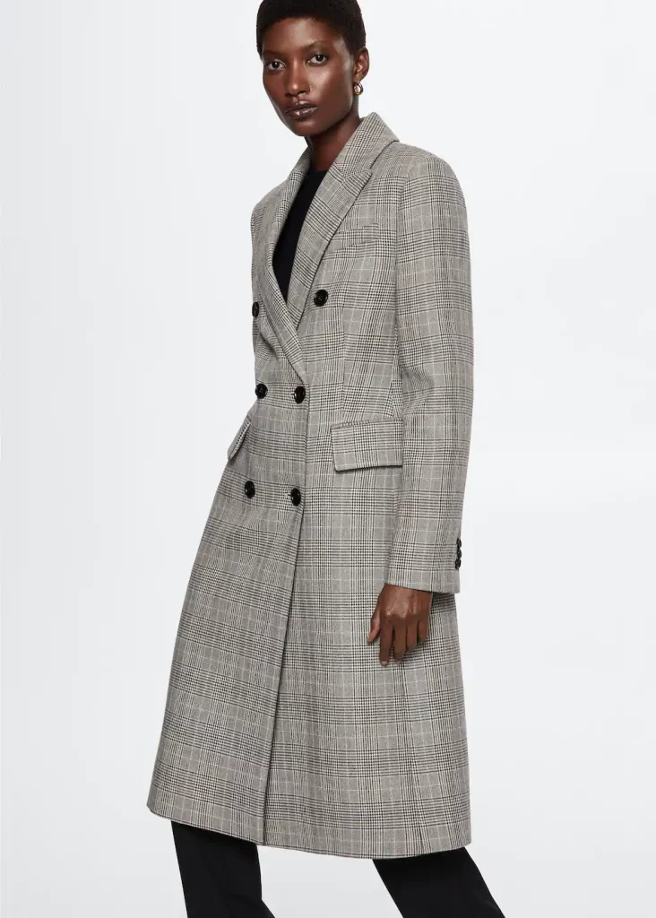 Mango - Abrigo cuadros doble botonadura