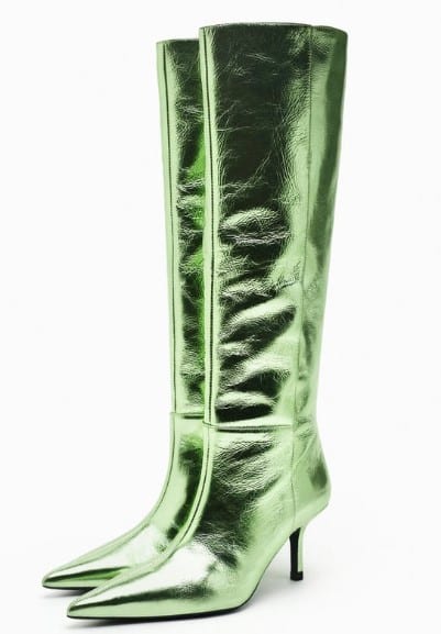 Bota tacón piel metalizada