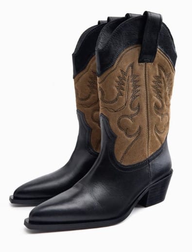 Botín cowboy piel bordado de Zara
