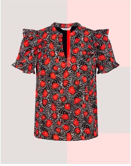 Blusa de mujer de manga corta con estampado de flores