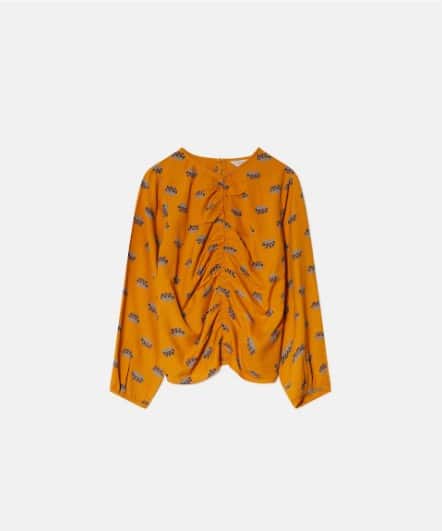 Blusa de mujer fruncido con estampado de flores aster