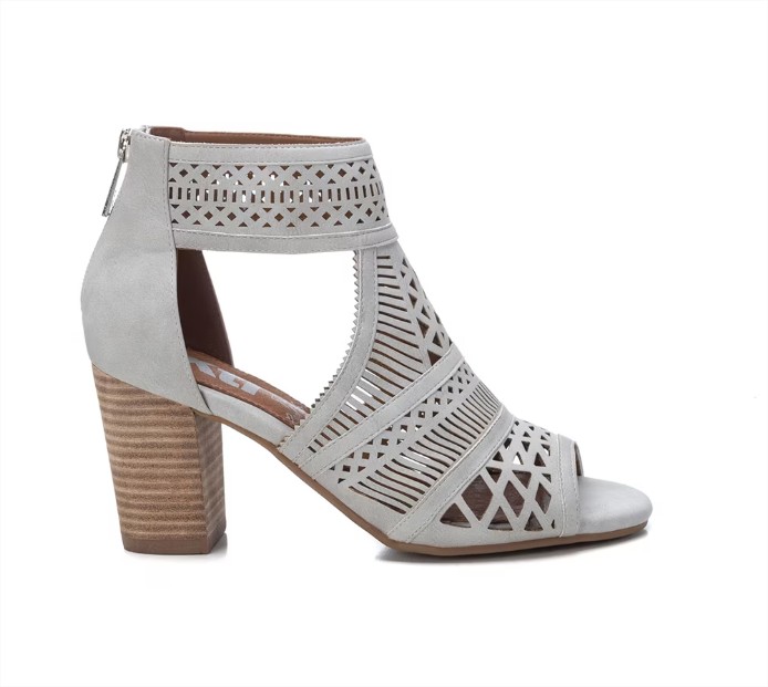 Botines de mujer abiertos color blanco con cierre de cremallera