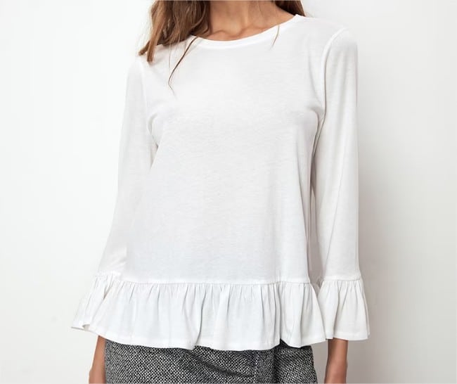 Camiseta de mujer con volante de manga larga el corte ingles