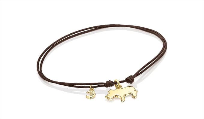 Pulsera Save rinoceronte de plata de ley vermeil y cordon marron