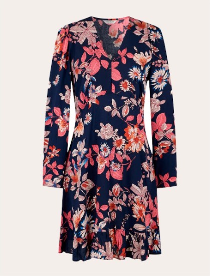 Vestido corto de manga larga con estampado floral